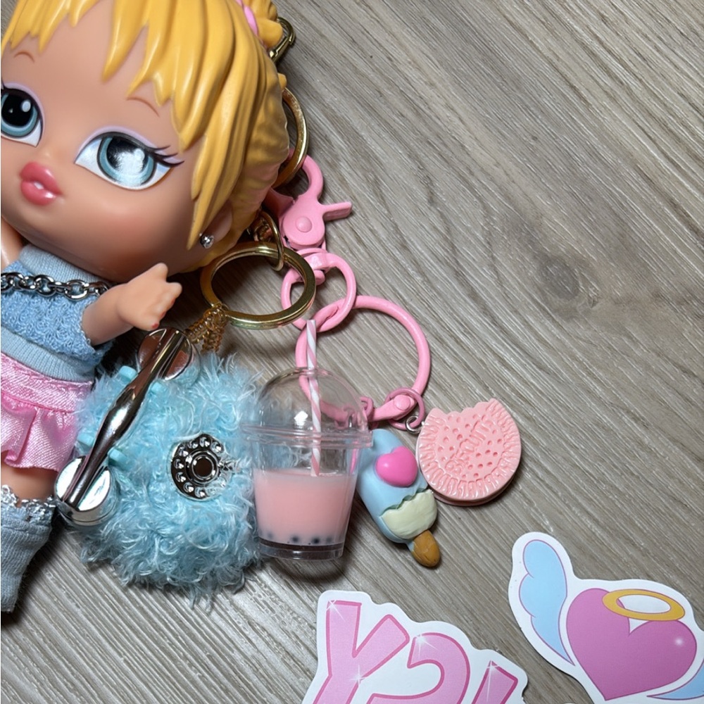 Pink & blue bratz doll keychain